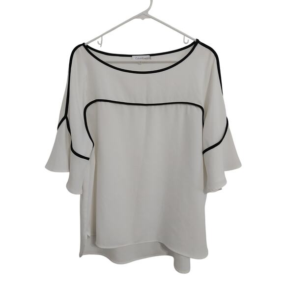 Calvin Klein Womens Size XL Black Cream Short Sleeve Dressy Blouse - Picture 1 of 4